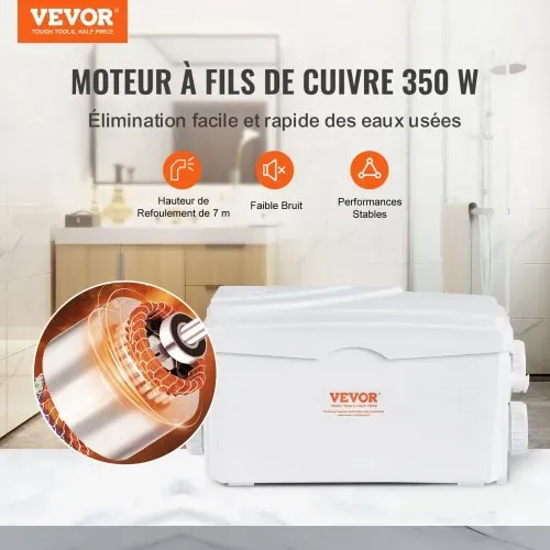 VEVOR Hebeanlage, 350 W, 6000 l/h Durchfluss, 7 m Förderhöhe, Abwasserpumpe mit 3 Wassereinlässen für Keller, Küche, Spüle, Dusche, Badewanne, Wäscheabwasserentsorgung, Aufspülmaschine VEVOR Hebeanlage, 350 W, 6000 l/h Durchfluss, 7 m Förderhöhe, Abwasserpumpe mit 3 Wassereinlässen für Keller, Küche, Spüle, Dusche, Badewanne, Wäscheabwasserentsorgung, Aufspülmaschine
