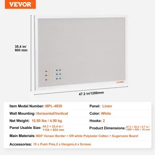 VEVOR 48"x36" weiße Korktafel mit Leinenoberfläche – stilvolle wandmontierte Pinnwand für Zuhause, Schule, Büro – elegantes und funktionales Schwarzes Brett – Bild 6