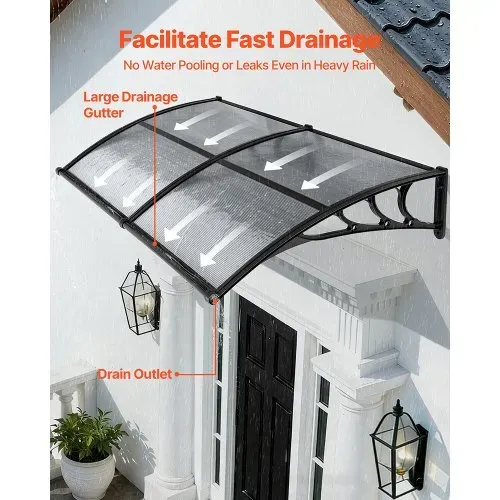 VEVOR Vordach für Haustür, 965×1987 mm, Pultbogenvordach, Überdachung mit Entwässerung & ABS-Halterung, Regen-, Schnee- & Sonnenschutz, Polycarbonat-Türdach für Veranda & Terrasse, Rauchgrau VEVOR Vordach für Haustür, 965×1987 mm, Pultbogenvordach, Überdachung mit Entwässerung & ABS-Halterung, Regen-, Schnee- & Sonnenschutz, Polycarbonat-Türdach für Veranda & Terrasse, Rauchgrau
