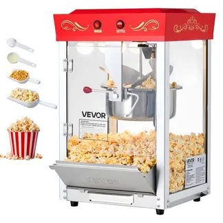 VEVOR Popcornmaschine mit Edelstahlkessel, 800 W kommerzieller Popcornmaker, 48 Tassen pro Ladung, Kinostil, mit 2-Tasten-Bedienung, Glaswand, PC-Tür, 1 Portionierer, 3 Löffel, Rot VEVOR Popcornmaschine mit Edelstahlkessel, 800 W kommerzieller Popcornmaker, 48 Tassen pro Ladung, Kinostil, mit 2-Tasten-Bedienung, Glaswand, PC-Tür, 1 Portionierer, 3 Löffel, Rot
