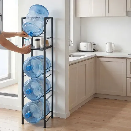 VEVOR Wasserkrughalter, 5-Stufig, für 4 Wasserflaschen, Wasserkrugregal mit Ablagefach, Wasserspenderregal, Wasserflaschenregal Wasserbehälterregal für Küche, Büro & Wohnzimmer, Schwarz – Bild 7