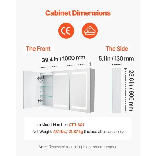 VEVOR beleuchteter Medizinschrank mit Spiegel (100 x 60 cm), 3-farbig dimmbarer LED-Badezimmerschrank mit Spiegel aus gehärtetem Glas, Memory-Funktion/2 verstellbare Regale/Steckdosen und USBs VEVOR beleuchteter Medizinschrank mit Spiegel (100 x 60 cm), 3-farbig dimmbarer LED-Badezimmerschrank mit Spiegel aus gehärtetem Glas, Memory-Funktion/2 verstellbare Regale/Steckdosen und USBs