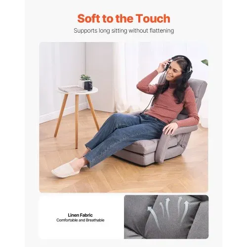 VEVOR Bodenstuhl Boden-Gaming Stuhl mit 5 einstellbaren Positionen & Rückenlehne, klappbarer Sofastuhl mit Armlehne für Erwachsene, Sofa-Liegebett mit Rückenkissen für Schlafzimmer, Grau – Bild 2