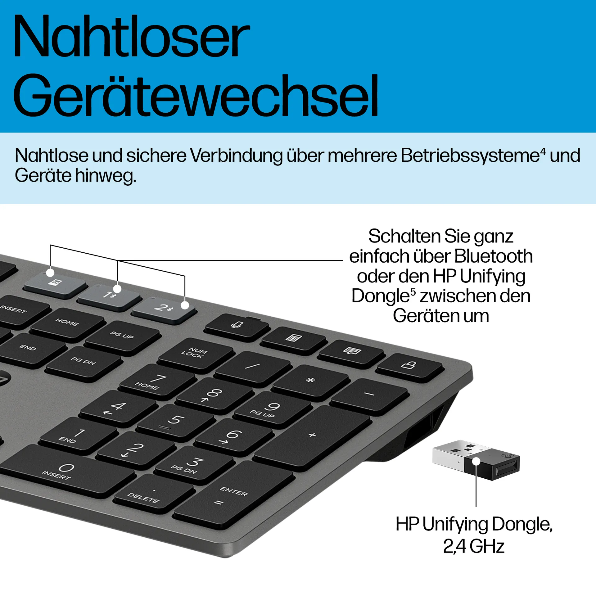 HP 725 Kabellose Tastatur für mehrere Geräte – Bild 7