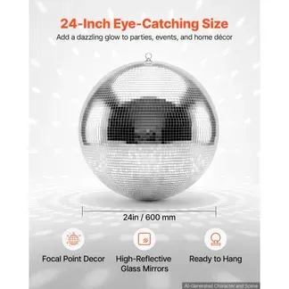VEVOR Spiegelkugel Discokugel Mirrorball 600 mm Diskokugel mit Aufhängering, für Party- & Heimdekoration DJ Tanzclub, Equipment für Lichteffekte & Partybeleuchtung, 360°-Reflexion, Wiederverwendbar VEVOR Spiegelkugel Discokugel Mirrorball 600 mm Diskokugel mit Aufhängering, für Party- & Heimdekoration DJ Tanzclub, Equipment für Lichteffekte & Partybeleuchtung, 360°-Reflexion, Wiederverwendbar