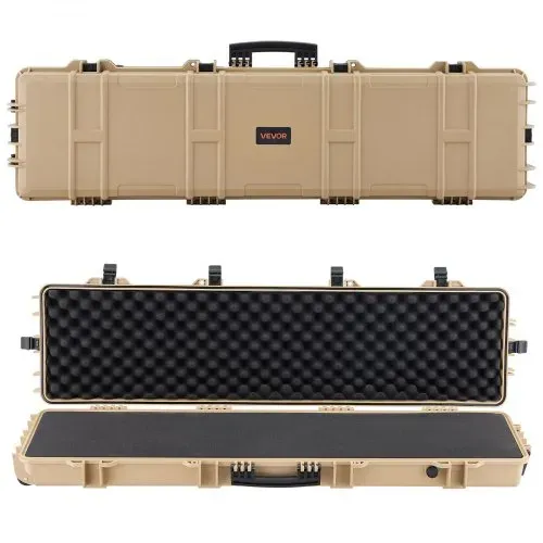 VEVOR Waffenkoffer mit Hartschale für Langwaffen, abschließbarer Gewehrkoffer mit vorgeschnittenen Schaumstoffen, Langwaffenkoffer Waffenaufbewahrung rollbar IP67 wasserfest, 138 x 38,5 x 16,5 cm Khaki VEVOR Waffenkoffer mit Hartschale für Langwaffen, abschließbarer Gewehrkoffer mit vorgeschnittenen Schaumstoffen, Langwaffenkoffer Waffenaufbewahrung rollbar IP67 wasserfest, 138 x 38,5 x 16,5 cm Khaki