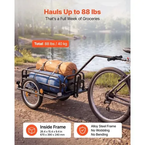 VEVOR Fahrradanhänger Lastenanhänger 2-in-1 Handwagen mit Kupplung 40 kg, Kohlenstoffstahl & 600D Oxford, Mit Deichsel, Reflektoren, Faltbares Design, Für 22-28 Zoll Räder, Fahrradwagen für Transport – Bild 3