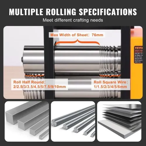 VEVOR 3 in 1 Handwalzwerk Maschine 76 mm Kombinationswalzwerk, Manueller Walzwerk Schmuckwalzwerk Einstellbare Dicke 0,1-7 mm, Handwalzwerk Maschine für Gold, K-Gold, Reines Silber, 925er-Silber usw. – Bild 2