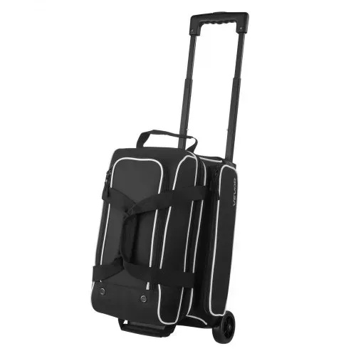 VEVOR Bowlingballtasche für 2 Bälle mit Doppelrollen & separatem Fach für Schuhe (bis US-Größe 16) & übergroßer Zubehörtasche, einziehbarer Griff lässt sich auf 105 cm ausziehen Schwarz + Weiß – Bild 10