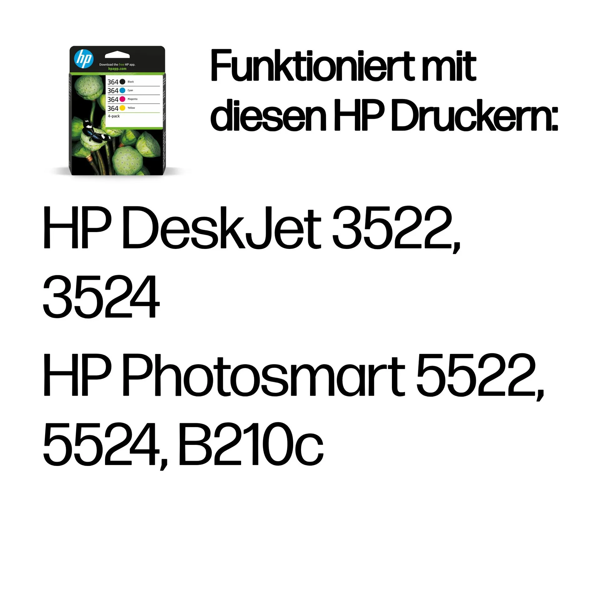 HP 364 4er-Pack Schwarz/Cyan/Magenta/Gelb Original Tintenpatronen – Bild 2