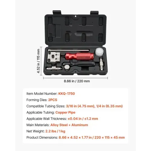 VEVOR 6 tlg. Bremsleitung Bördelgerät Set, 45° Bördelwerkzeug für Einfach- & Doppelbördelung, Rohraufweiter mit 2 Formmatrizen für 4,75mm & 6,35mm Außendurchmesser, Bremsleitung Reparatursatz für KFZ – Bild 6