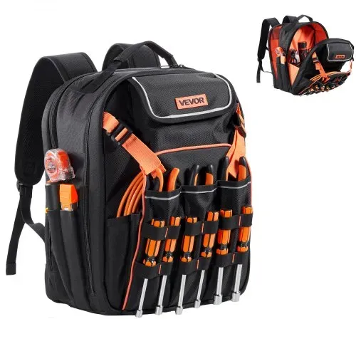 VEVOR Werkzeugrucksack, 45 Taschen, Werkzeug-Aufbewahrungs-Organizer, Backpack mit Laptopfach und verstärktem Stoffboden, Werkzeugtasche, Baustellenrucksack für Elektriker, Handwerker VEVOR Werkzeugrucksack, 45 Taschen, Werkzeug-Aufbewahrungs-Organizer, Backpack mit Laptopfach und verstärktem Stoffboden, Werkzeugtasche, Baustellenrucksack für Elektriker, Handwerker