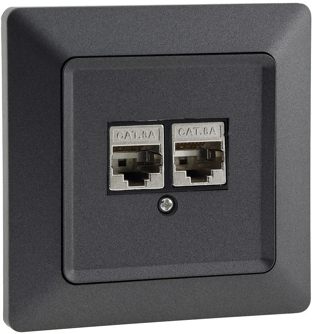 MILOS Netzwerk-Dose 2x CAT6 inkl. Rahmen, UP, Anthrazit MILOS Netzwerk-Dose 2x CAT6 inkl. Rahmen, UP, Anthrazit