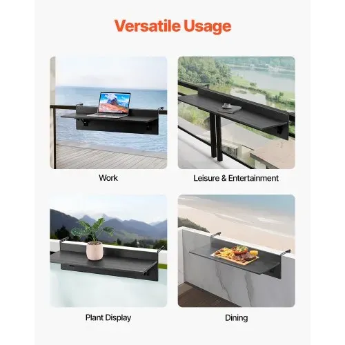 VEVOR Balkontisch, 800x300 mm, klappbarer Balkonhängetisch, Klapptisch für den Außenbereich, 22 kg Tragkraft, passend für Geländer von 25,4 bis 109,22 mm, Serviertisch für Terrasse und Deck – Bild 5