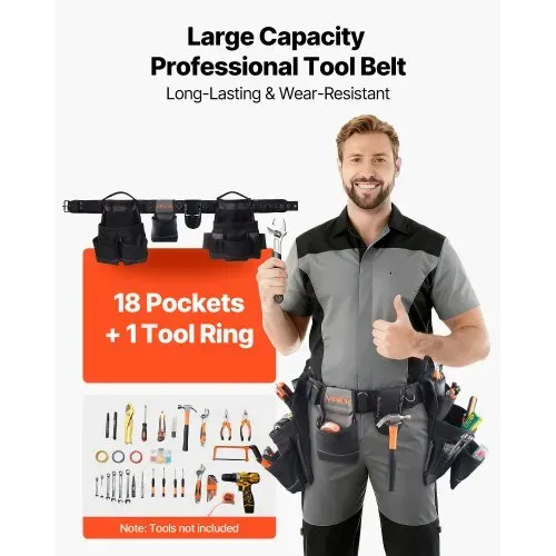 VEVOR Werkzeuggürtel, 18 Taschen, Profi-Handwerkergürtel, Hammerhalter, Werkzeughalter, Arbeitsgürtel für Elektriker, Schreiner & Bauarbeiter, Schürzenorganizer, verstellbar von 800 bis 1310 mm VEVOR Werkzeuggürtel, 18 Taschen, Profi-Handwerkergürtel, Hammerhalter, Werkzeughalter, Arbeitsgürtel für Elektriker, Schreiner & Bauarbeiter, Schürzenorganizer, verstellbar von 800 bis 1310 mm