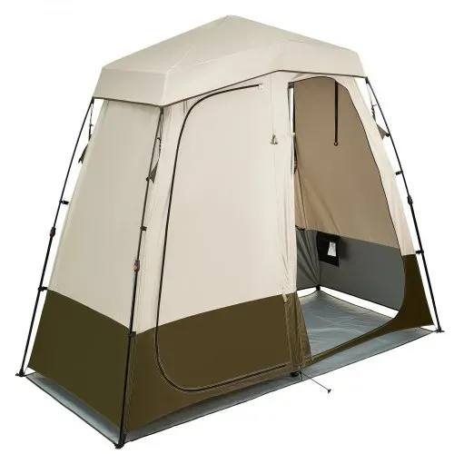 VEVOR Duschzelt mit 2 Räumen, Toilettenzelt (250x122x218 cm) mit Sichtschutz, Umkleidezelt inkl. Heringen & Seilen & Tragetasche & Querstange, aus 150D Oxford-Gewebe für Camping Strand Angeln Khaki – Bild 9