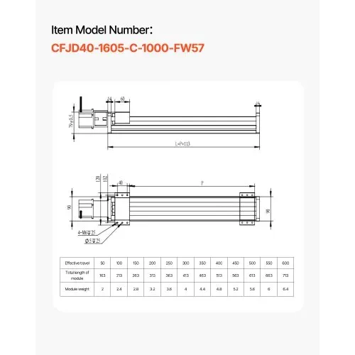 VEVOR Linearführung, 1000 mm Hub, Kugelgewindetrieb, CNC-Linearführungs-Tischantrieb, motorisierter Nema 23 Schrittmotor, hohe Präzision, für Graviermaschinen, CNC-Fräsmaschinen und 3D-Drucker – Bild 6