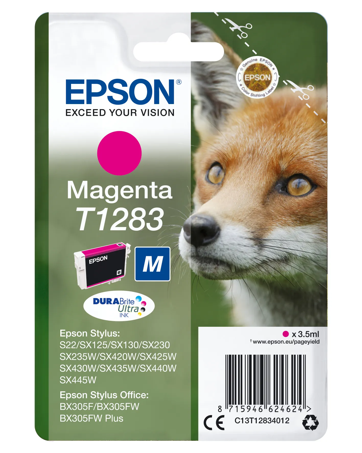 Epson Fox Singlepack Magenta T1283 DURABrite Ultra Ink Epson Fox Singlepack Magenta T1283 DURABrite Ultra Ink