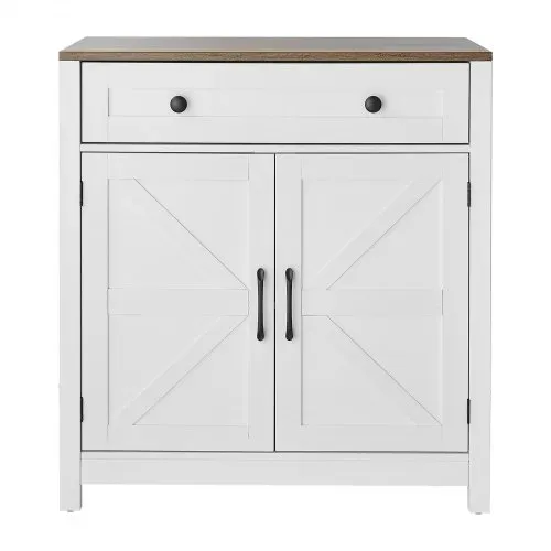 VEVOR Sideboard Küchenschrank mit Schubladen, Buffetschrank Landhaus-Stil für Wohnzimmer Eingangsbereich Küche, Aufbewahrungsschrank 75 x 37,5 x 80 cm Küchenbuffet Buffetschrank Weiß + Braun – Bild 9
