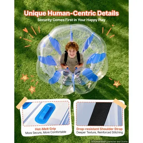 VEVOR 4 x Aufblasbare Bumper Bälle 0,9 m + 1,2 m für Kinder Jugendliche Blau Rot für Garten, Camping, Picknick & Rasen, 0,5 mm Starkes PVC, Heißverschweißte Griffe & Stabil Sitzende Schultergurte – Bild 3
