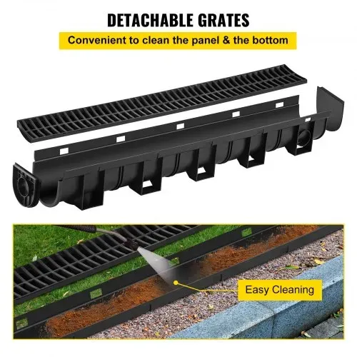 VEVOR Dachrinnen-Set, 3er-Pack, Entwässerungsrinne, HDPE-Kunststoff-Gitterrost-Grabenentwässerungssystem 15x13x100cm, mit 3 Endkappen, Steckverbindung, für Gartenablauf, Auffahrt, Pool, Gehweg – Bild 3