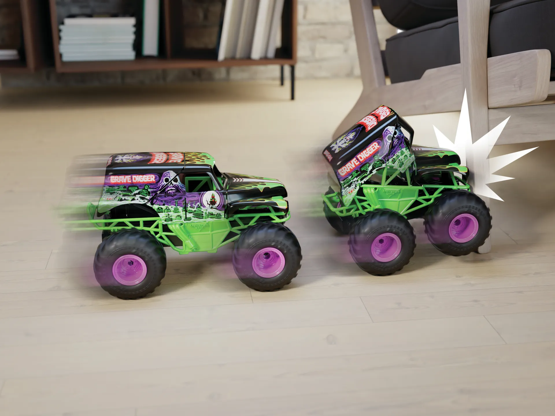 Monster Jam - Smash 'n Bash Grave Digger, ferngesteuerter Monstertruck, der sich beim Crash verformt und auf Knopfdruck wieder repariert – Bild 5