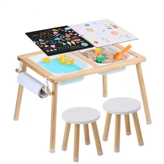 VEVOR Sensorisches Tischset Aktivitätstisch Kindersitzgruppe und Sand-und Wasserspieltisch mit 2 Hockern & 2 Aufbewahrungsbehältern & Papierrollenhalter, Kindertisch Holz – Geschenk für Kinder VEVOR Sensorisches Tischset Aktivitätstisch Kindersitzgruppe und Sand-und Wasserspieltisch mit 2 Hockern & 2 Aufbewahrungsbehältern & Papierrollenhalter, Kindertisch Holz – Geschenk für Kinder