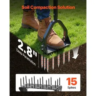 VEVOR Rasenlüfter 23,5 cm Manuell, Aerifizierer für Rasen mit 15 Eisen Spikes Langem T-Griff Breiter Platte, Bodenbelüften Werkzeug Rasenbelüfter für Verdichtete Böden Rasenpflege Hof Garten, Schwarz VEVOR Rasenlüfter 23,5 cm Manuell, Aerifizierer für Rasen mit 15 Eisen Spikes Langem T-Griff Breiter Platte, Bodenbelüften Werkzeug Rasenbelüfter für Verdichtete Böden Rasenpflege Hof Garten, Schwarz