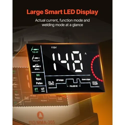 VEVOR WIG-Schweißgerät, 3-in-1-Schweißer (großes LED-Display) – DC WIG/DC Puls WIG/MMA (Stick), Elektroschweißgerät mit IGBT-Inverter-Hochfrequenzstart – Bild 2