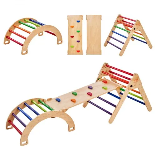 VEVOR Pikler-Dreieck-Set, 5-in-1-Kletterspielzeug für Kleinkinder, Indoor-Spielplatz, Montessori-Kletterset mit Dreieck, Rampe und Bogen, großes Klettergerüst aus Holz für Kleinkinder von 1–3 Jahren, bunt VEVOR Pikler-Dreieck-Set, 5-in-1-Kletterspielzeug für Kleinkinder, Indoor-Spielplatz, Montessori-Kletterset mit Dreieck, Rampe und Bogen, großes Klettergerüst aus Holz für Kleinkinder von 1–3 Jahren, bunt
