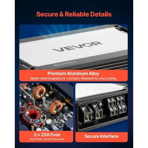 VEVOR Autoverstärker 4-Kanal, Endstufe Klasse D Überbrückbar, Max. 4 x 420 W an 4 Ohm / 4 x 600 W an 2 Ohm, Hochleistungsverstärker für SUVs Pickups Geländewagen Mehrkanal-Audioverstärker – Bild 4