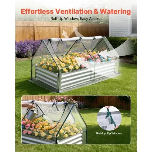 VEVOR Hochbeet Metall 180x90x30 cm, Rechteckiges Gartenbeet, Pflanzkasten-Set für den Außenbereich, Gemüsebeet mit Gewächshausabdeckung & Handschuhen, Blumenbeet, Pflanzbeet für Blumen & Gemüse – Bild 3