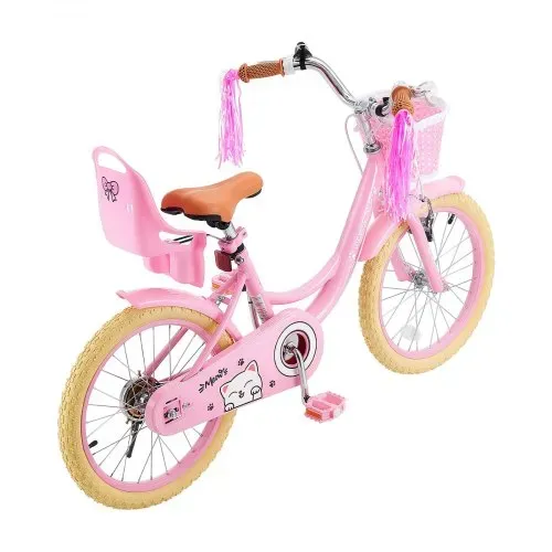 VEVOR Kinderfahrrad 18 Zoll Straßenfahrrad für 5-8 Jahre mit Ständer Rosa, Kinderrad für Mädchen, Kohlenstoffstahlrahmen, Prinzessin-Stil, Doppelbremsen, Verstellbarer Sitz, mit Puppensitz & Korb – Bild 8