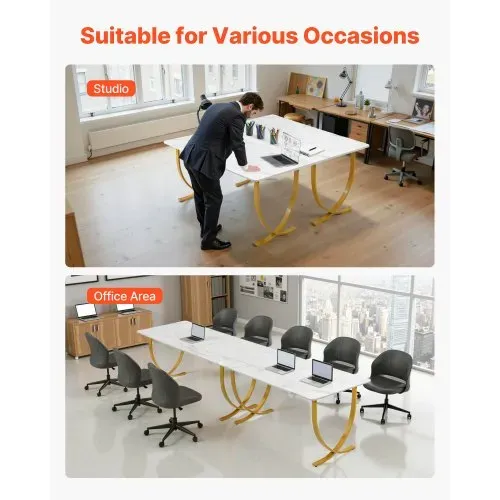VEVOR Computertisch Bürotisch Schreibtisch (160 x 80 cm Tischplatte), moderner Arbeitstisch mit Metallrahmen & 158 kg Tragkraft für Homeoffice Arbeitszimmer Schlafzimmer Wohnzimmer, Weiß Gold – Bild 6