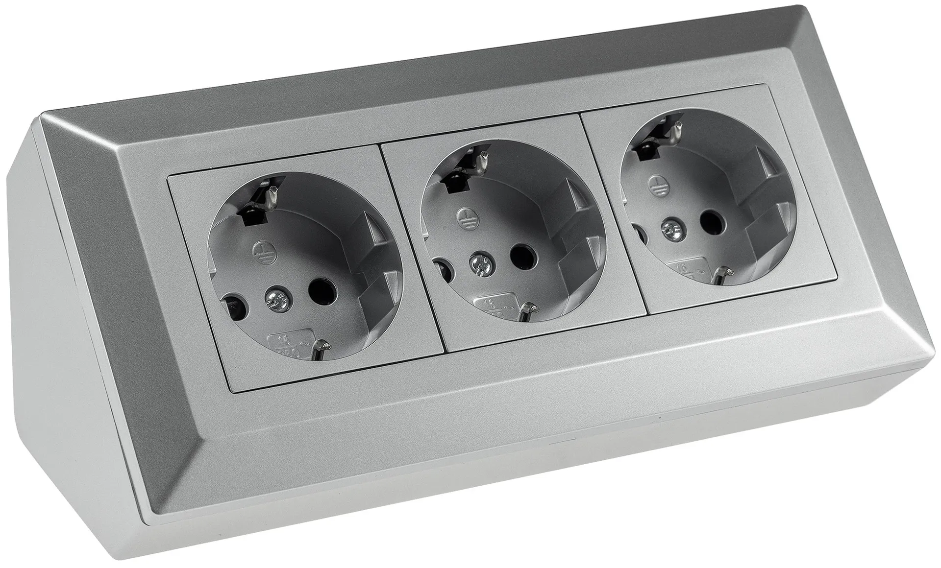 3-fach Steckdosenblock, silber 250V~/ 16A, Aufbaumontage 3-fach Steckdosenblock, silber 250V~/ 16A, Aufbaumontage