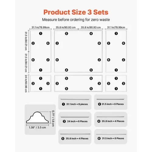 VEVOR Wandform-Set, 3er-Pack, 78,99/80,01/60,96/90,93cm Stuckleisten aus Lackierbarem Polystyrol, Wandleiste, Zierleiste für Wände, Friesleisten für Wohnzimmer, Schlafzimmer, Zuhause, Weiß VEVOR Wandform-Set, 3er-Pack, 78,99/80,01/60,96/90,93cm Stuckleisten aus Lackierbarem Polystyrol, Wandleiste, Zierleiste für Wände, Friesleisten für Wohnzimmer, Schlafzimmer, Zuhause, Weiß