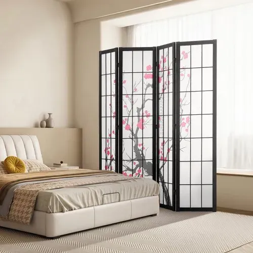 VEVOR 4-teiliger japanischer Raumteiler faltbarer Sichtschutz aus Holz Indoor, Trennwände mit Kirschblütenmalerei tragbare Dekorationsschirme zur Raumtrennung für Restaurant & Schlafzimmer – Bild 7