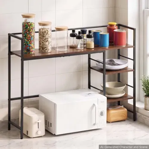 VEVOR Schreibtischregal 4 Ebenen Schreibtisch Bücherregal Organizer Schwarz, für Studentenwohnheim Zuhause Büro zur Sortierung von Büchern Büromaterialien Metallrahmen & Holzablage Rutschfesten Füße – Bild 7