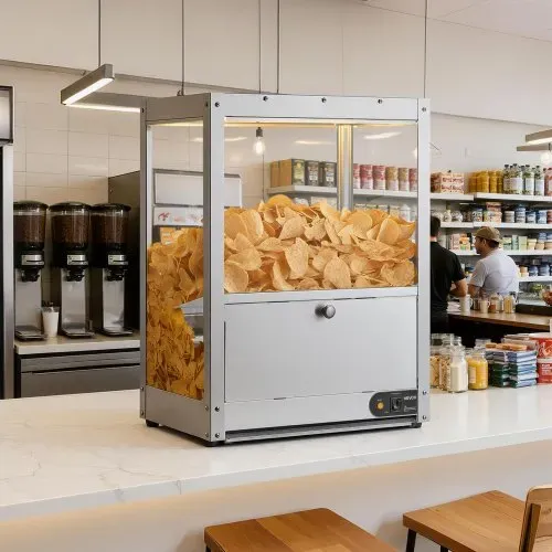 VEVOR Kommerzielle Nacho-Maschine 80 L, Elektrischer Chip-Wärmer 300 W mit Heizplatte & Wärmelampe & Ablenkplatte, Nacho-Chip-Wärmer aus Edelsstahl für Popcorn Kartoffelchips Erdnusschips – Bild 7