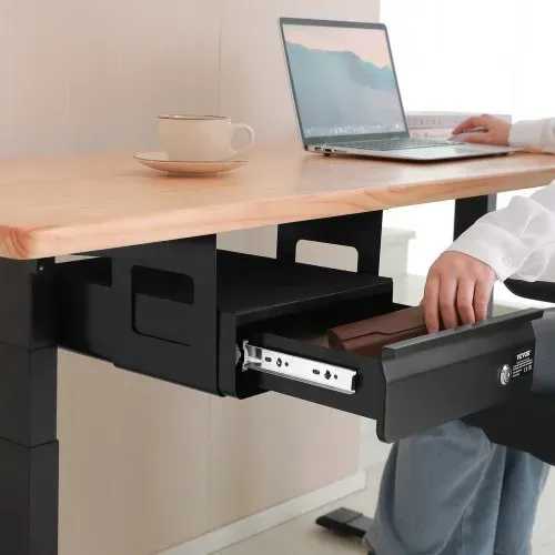 VEVOR Untertisch Schublade 365x335x185 mm, Unterbau Schreibtisch, versteckter Schreibtisch-Aufbewahrungs-Organizer, abschließbare Bleistiftschublade unter dem Tisch für Sitz-Steh-Arbeitsplätze – Bild 7