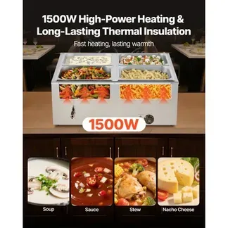 VEVOR kommerzieller Speisenwärmer (4 x 1/2 Größe Behälter), 1,5 kW elektrischer Wärmebehälter aus Edelstahl mit Abdeckung & Suppenkelle, Chafing Dishes für Catering Restaurant Party VEVOR kommerzieller Speisenwärmer (4 x 1/2 Größe Behälter), 1,5 kW elektrischer Wärmebehälter aus Edelstahl mit Abdeckung & Suppenkelle, Chafing Dishes für Catering Restaurant Party