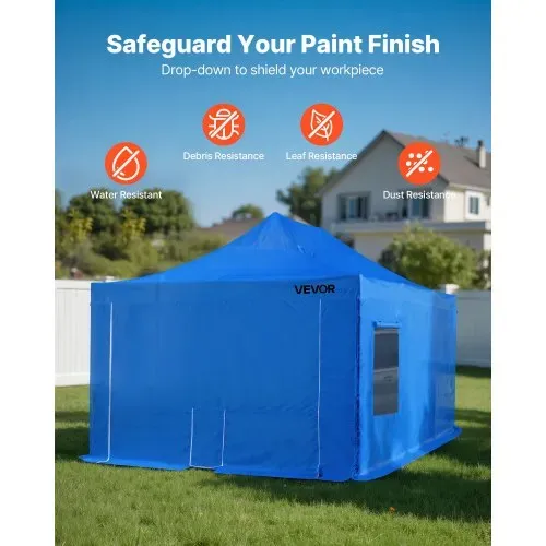 VEVOR tragbares Lackierkabinenzelt (587x398x178 cm) Sprühfarbenzelt für Sprühmalerei, wasserfeste & faltbare Farbkabine mit 4 Netz-Seitenfenstern für Autoteile Möbel Motorräder Sprühschutz blau – Bild 4