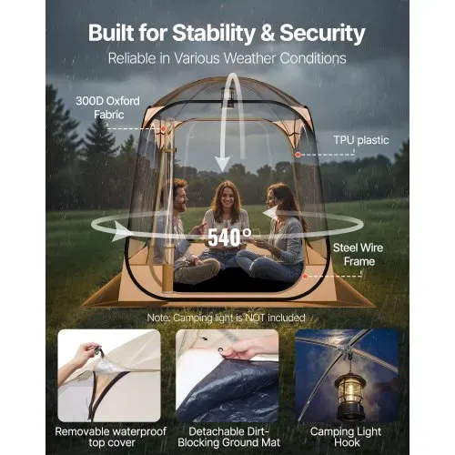 VEVOR Transparentes Zelt, 160x160x182 cm, Pop-up-Zelt für 2–4 Personen, Sportzelt mit Bodenmatte & oberer Abdeckung, Outdoor-Bubble-Zelt, Campingunterstand für Veranstaltungen, Angeln, Jubeln – Bild 2