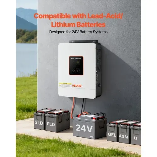 VEVOR 3000W Hybrid-Wechselrichter, 24V DC auf 230V AC, mit integriertem 80A MPPT-Solarladeregler, kompatibel mit Blei-Säure-& Lithiumbatterien, für Zuhause, RV & netzunabhängige Systeme – Bild 3