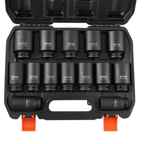 VEVOR Achsmuttern-Schlagsteckschlüsselsatz 12,7 mm Antrieb, tiefer 6- und 12-Punkt-Steckschlüsselsatz, metrisch, 14-teilig, CR-V Steckschlüsselsatz mit Aufbewahrungskoffer, Autoreparatur Schwarz – Bild 10