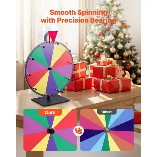VEVOR Glücksrad Drehrad (305 mm) 10 Slots Glücksrad mit Ständer, Lotteriespiele Gewinn-Roulette mit Tafelschwamm & 2 Markern, 6 Farben, Spinning Prize Wheel ideal für Party Kneipe Messe – Bild 2