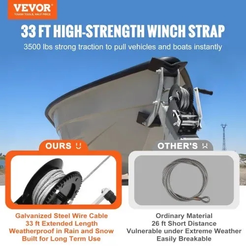 VEVOR Seilwinde 1587,5kg Handseilwinde 260x147x182mm Bootswinde 2-Wege-Ratsche/2-Gang Handwinde mit ca. 10m Kabel Gurtwinde mit ergonomischen Griff Handseilzug Winde für Fahrzeuge und Boote VEVOR Seilwinde 1587,5kg Handseilwinde 260x147x182mm Bootswinde 2-Wege-Ratsche/2-Gang Handwinde mit ca. 10m Kabel Gurtwinde mit ergonomischen Griff Handseilzug Winde für Fahrzeuge und Boote