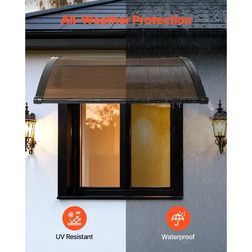 VEVOR Vordach für Haustür 965x1017 mm, Pultbogenvordach, Pultvordach mit Entwässerung & ABS-Halterung, Regen-, Schnee- & Sonnenschutz, Polycarbonat-Türüberdachung für Veranda & Terrasse, Braun – Bild 2
