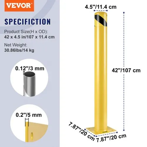 VEVOR 2 Stk. 107 cm Parkplatz-Sicherheitspoller Parkschrankenpfosten, 20 x 20 cm Parkbarriere Parkpfosten, Parkpfosten Verkehrsstraßenröhre Stange, Geeignet für Innen- und Außenbereiche, Parkplätze – Bild 6