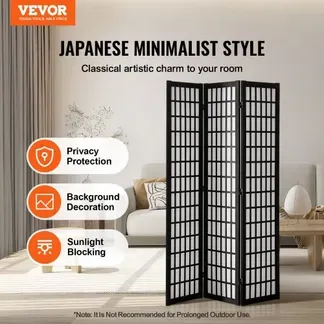 VEVOR 3-teiliger japanischer Raumteiler faltbarer Sichtschutz aus Holz für den Innenbereich, japanische Trennwände tragbare Dekorationsschirme zur Raumtrennung für Restaurant & Schlafzimmer VEVOR 3-teiliger japanischer Raumteiler faltbarer Sichtschutz aus Holz für den Innenbereich, japanische Trennwände tragbare Dekorationsschirme zur Raumtrennung für Restaurant & Schlafzimmer